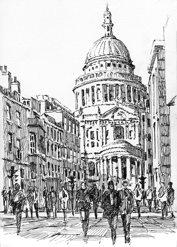 St Pauls, London, City, Pen and Ink, drawing