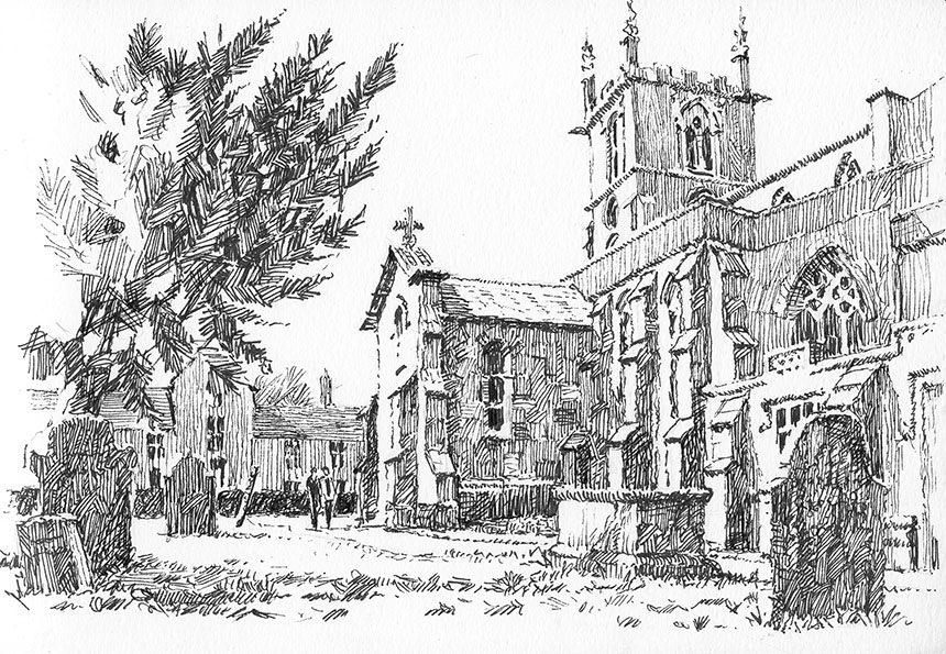 Gillingham, Dorset, Church, sketch, drawing, pen and ink