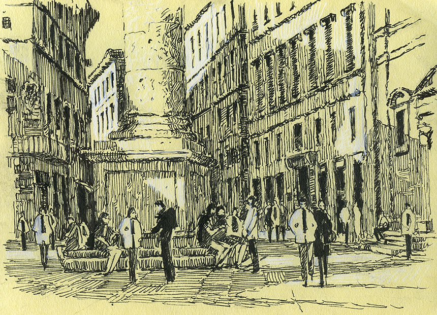 Piazza di Santa Trinita, florence, italy, drawing, pen