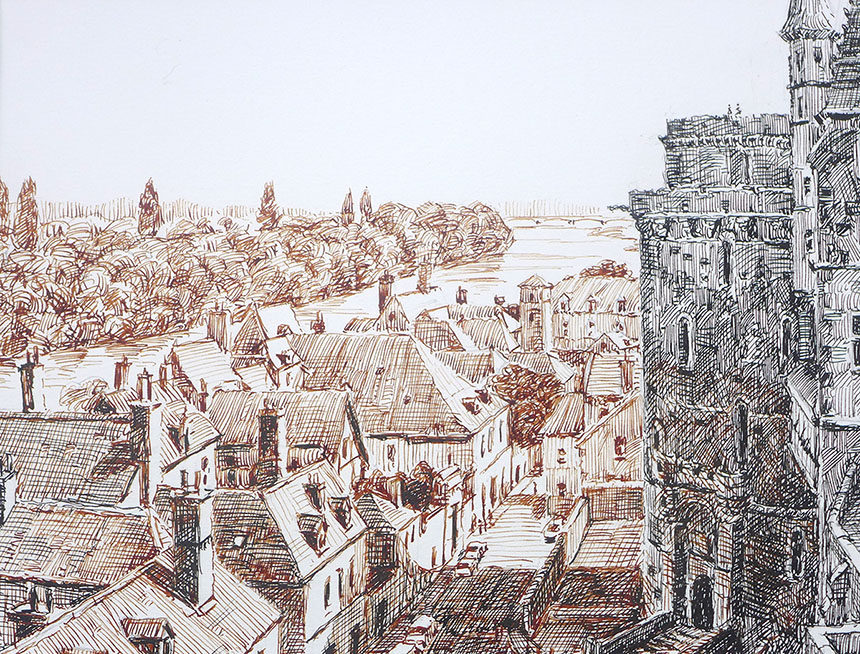 Amboise, Chateaux, loire, france, pen and ink, drawing