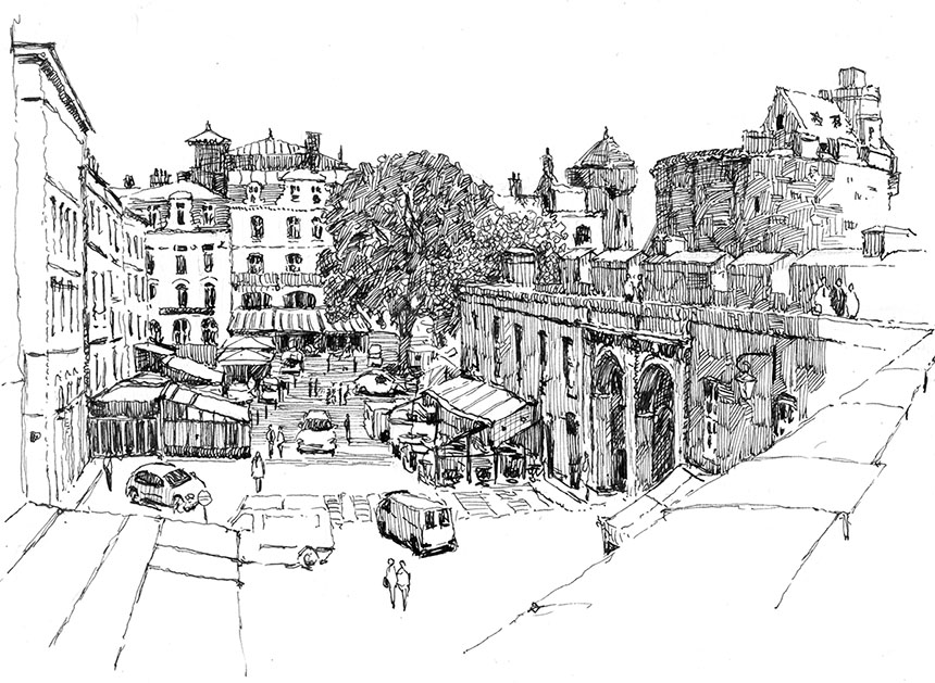 St malo, France, Brittany, pen and ink, drawing