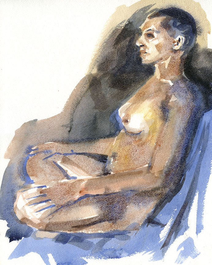 Nude, life drawing, watercolour
