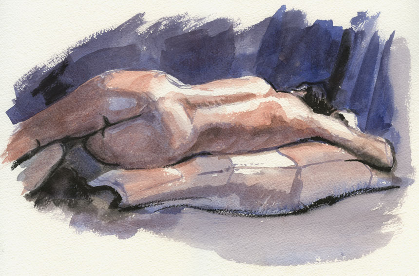 life drawing, watercolour, nude