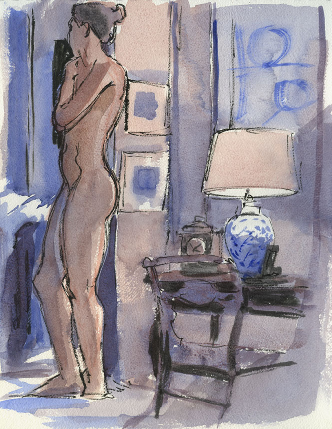 Nude, life drawing, watercolour