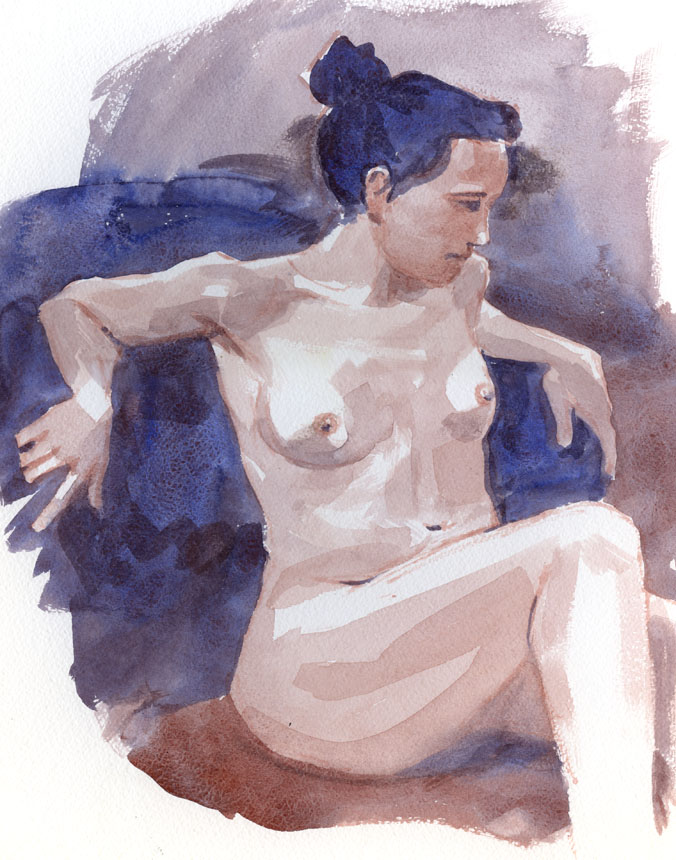 Nude, figure, girl, watercolour, life drawing