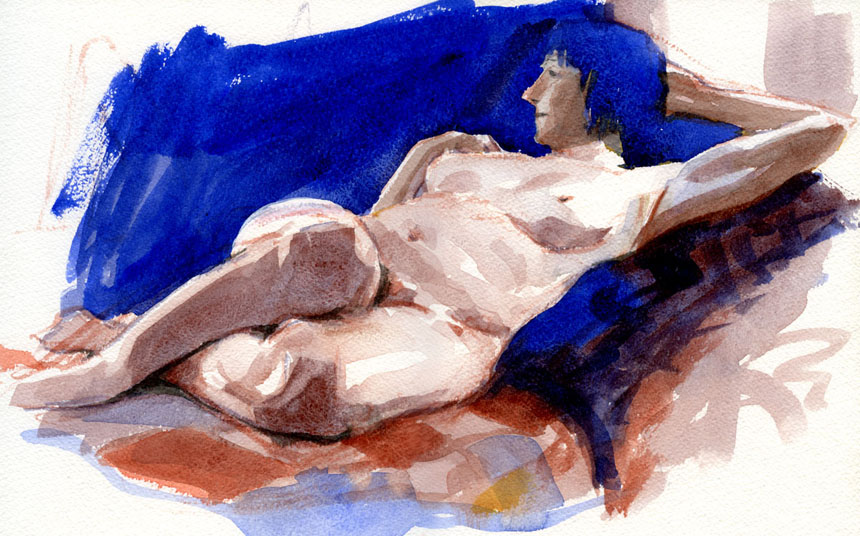 Life drawing, nude, watercolour