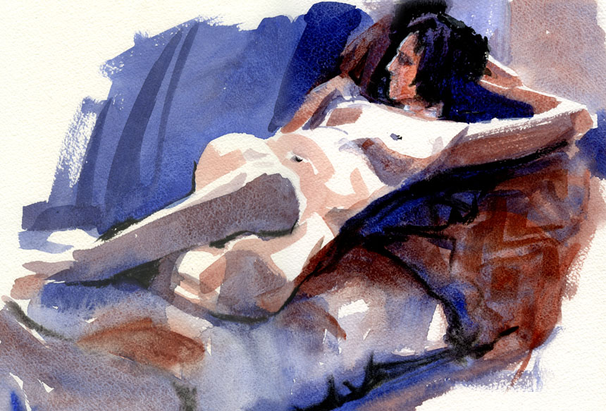 Life drawing, nude, watercolour