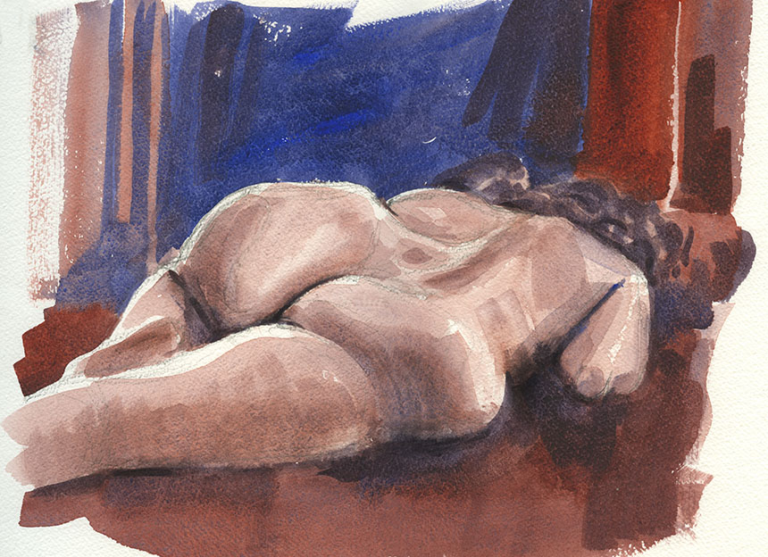 life drawing, watercolour, nude