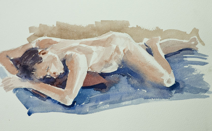 nude, life, drawing, watercolour, painting