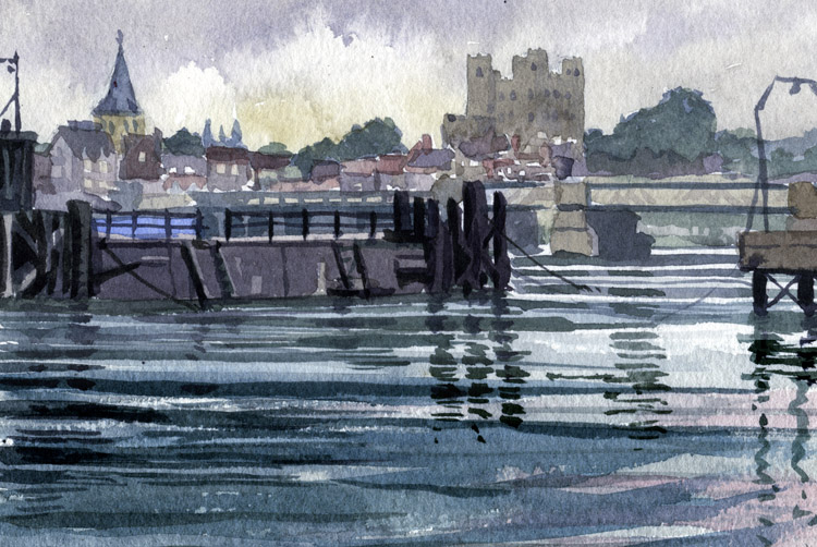 Rochester, Strood, Medway, castle, river, watercolour, painting