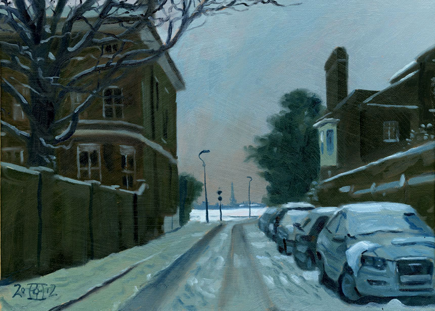 Blackheath, snow, london, oil painting, plein air, Rob Adams
