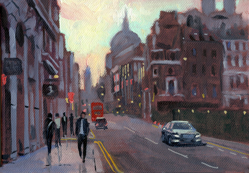 St Pauls, cannon st, London, oil painting, plein air