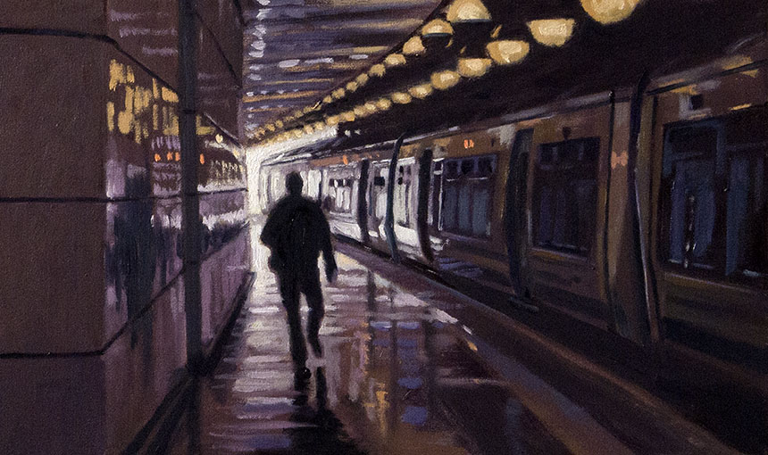 Charing Cross, station, platform, railway, oil painting