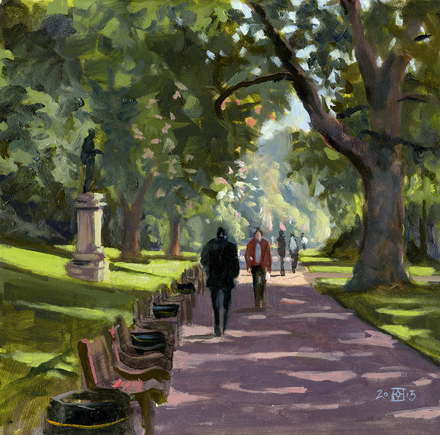 London Memorial Gardens, Embankment, plein air, oil painting
