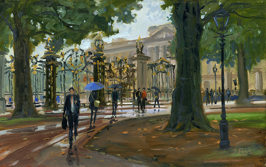 Green Park, Brass Monkeys, plein air, oil painting, Buckingham Palace