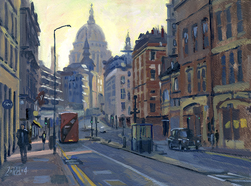 Fleet St, London, City, Urban, Oil painting, plein air