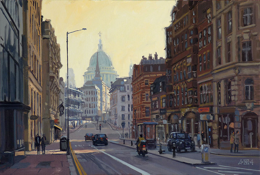 Fleet Street, St Pauls, London, oil painting