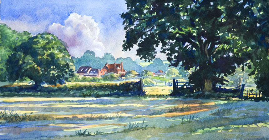 Farm, Worcestershire, watercolour, painting
