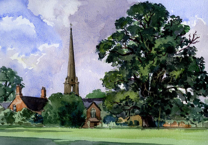 Tardebigge, church, Worcestershire, watercolour, painting