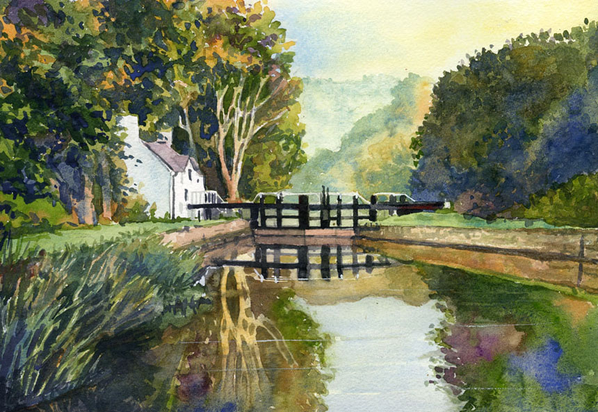Graiguenamanagh, Kilkenny, Eire, Barrow, watercolour, painting, canal