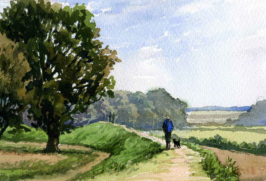Badbury, fort, dorset,plein air watercolour