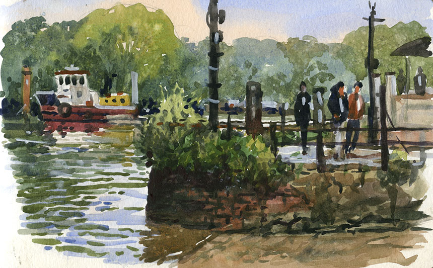 Richmond Upon Thames, watercolour, plein air, river, boat