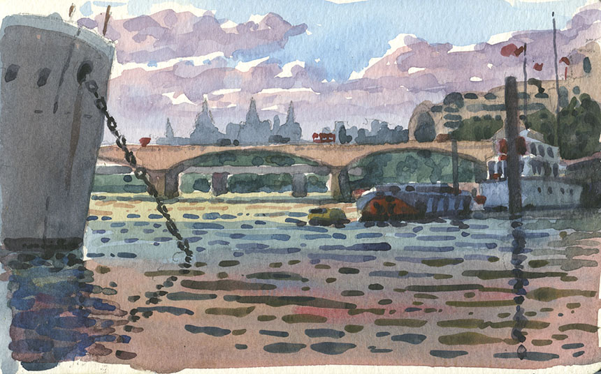 Thames, watercolour, plein air