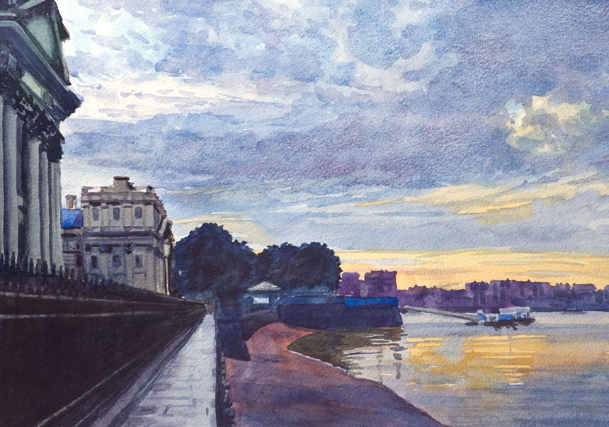 London, Thames, Greenwich, watercolour, watercolor, painting