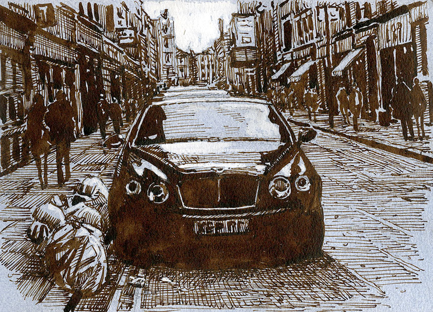 Old Compton St, London, pen and ink, drawing