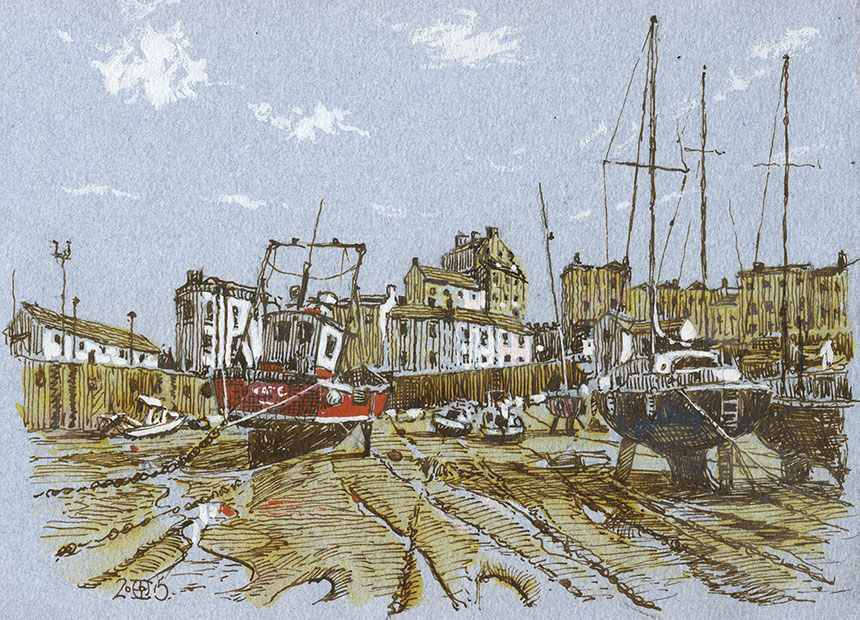 Tenby, Harbour, wales, pen and ink, drawing