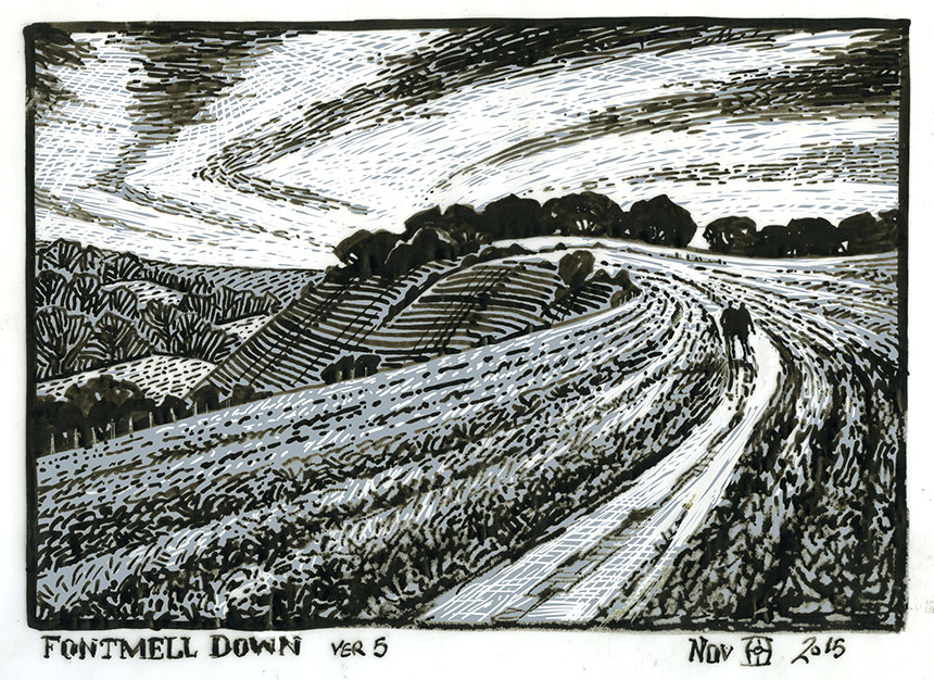 Fontmell Down, drawing, Dorset