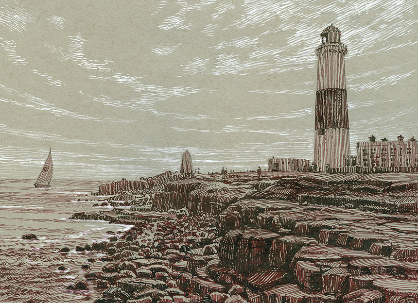Portland Bill, lighthouse, Dorset, drawing