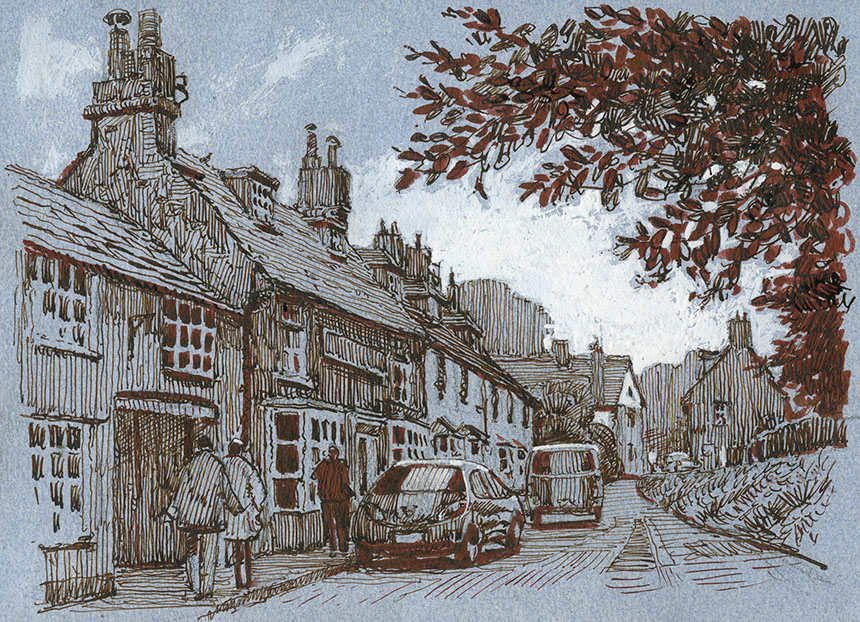 Blandford Forum, Dorset, pen and ink, drawing