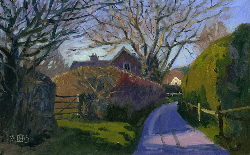 Dorset, lane, Child Okeford, oil painting, plein air