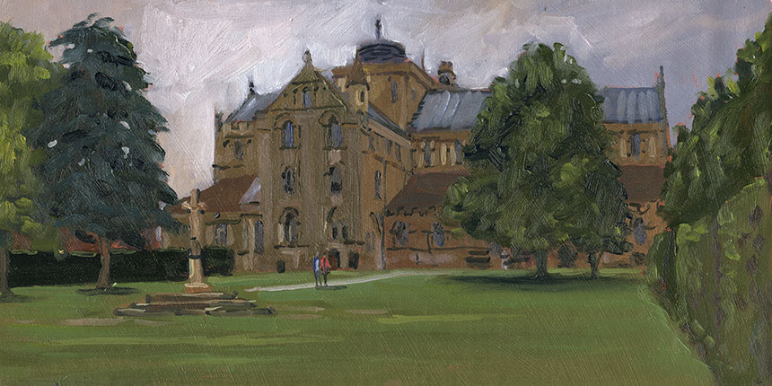 Romsey Abbey, Hampshire, plein air, oil painting, art