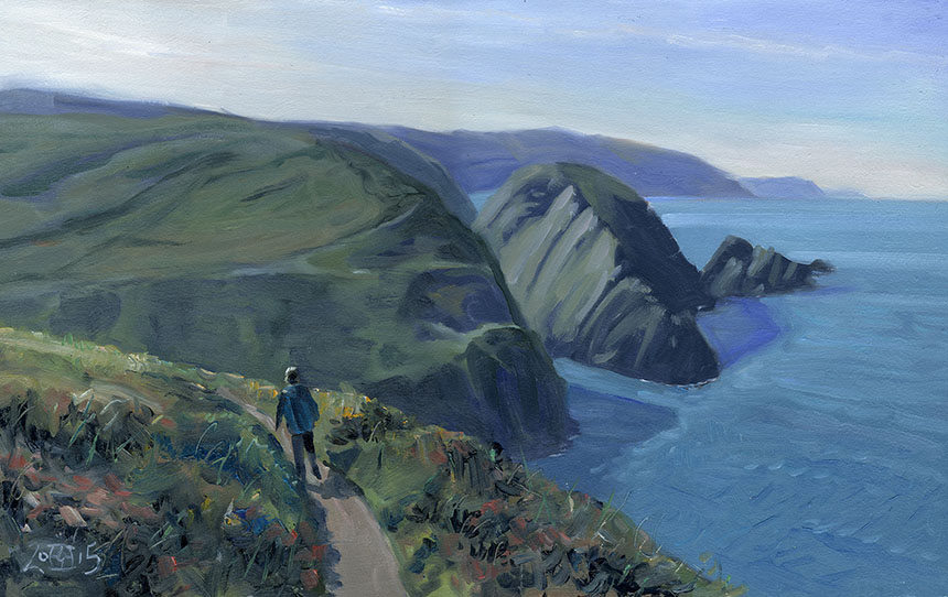 Coast path, cliffs, sea, pembrokeshire, wales, oil painting