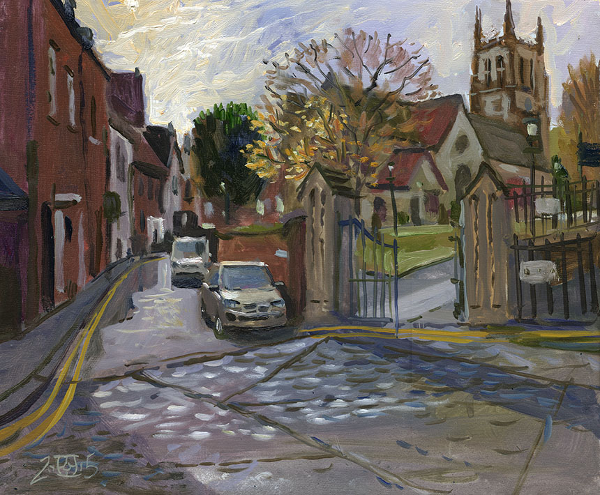 Farnham. church, surrey, oil painting, plein air