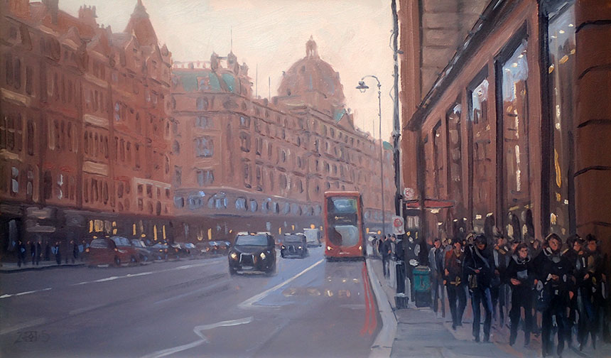 Knightsbridge, Harrods, oil painting, art