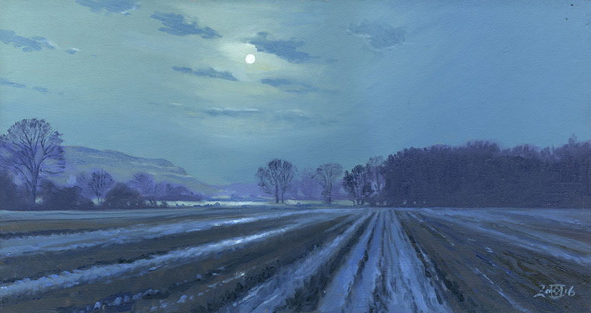 Hambledon hill, landscape, oil painting, nocturne