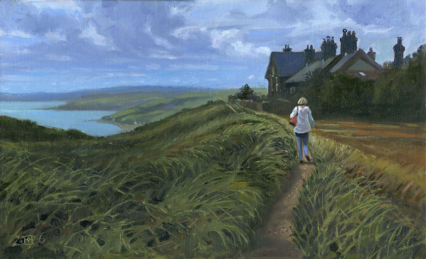 White Nothe cottages, dorset, oil painting