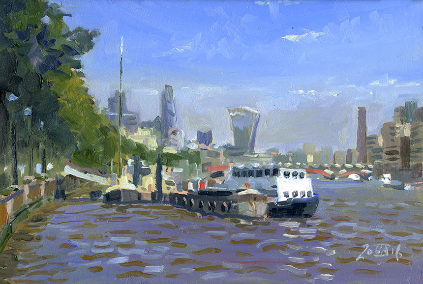 Thames, River, boats, London, plein air, wapping Group, oil painting