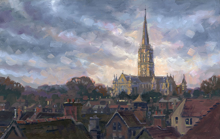 Salisbury cathedral, wiltshire, plein air, oil painting