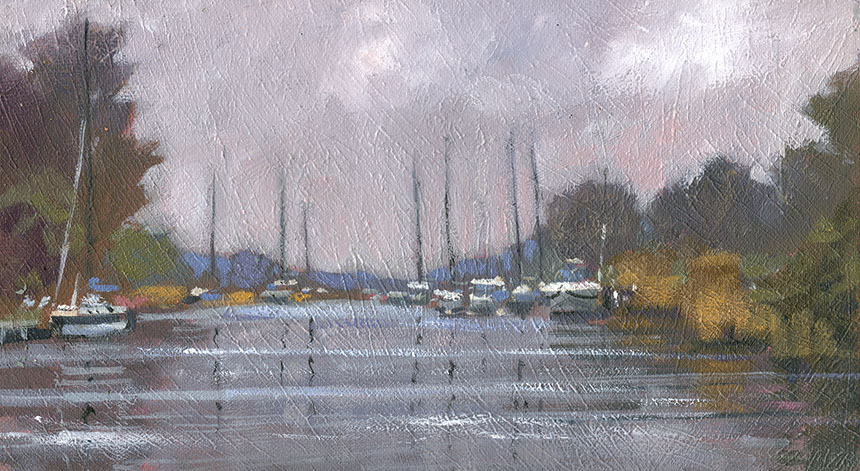 Wareham, Dorset, river, boats, plein air, oil painting