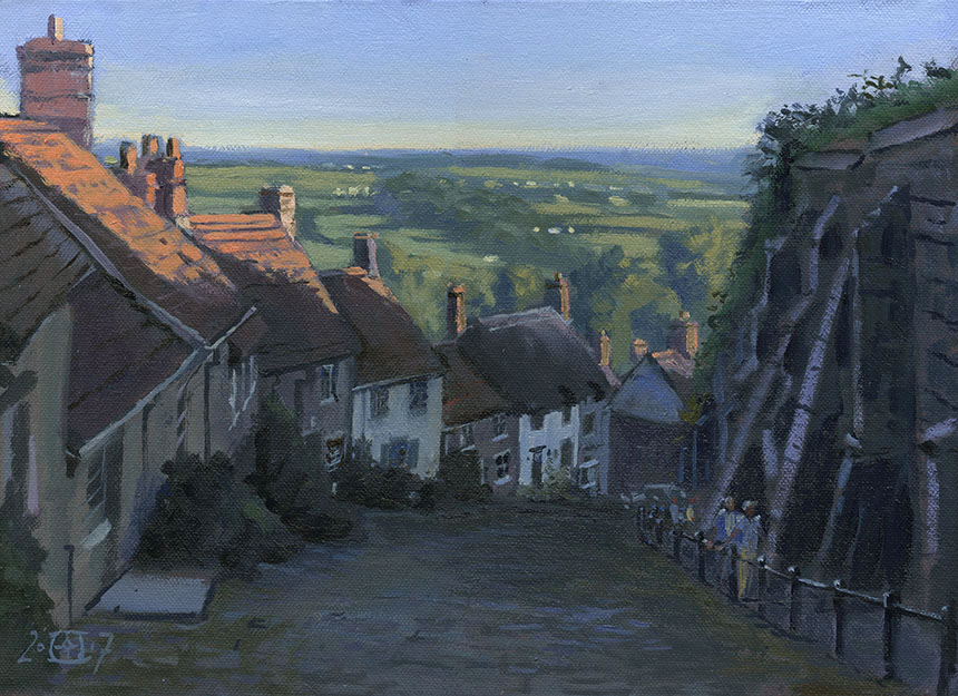 Gold Hill, Shaftesbury, oil painting, Dorset