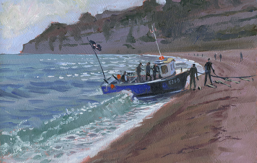 Beer, Devon, Plein air, oil painting, fishing boat