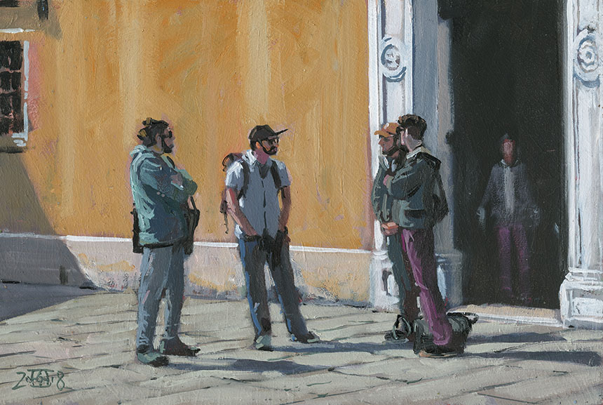 Venice, students, oil painting