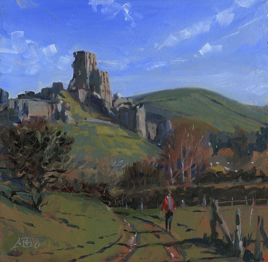 Corfe Castle, plein air, oil painting, Dorset
