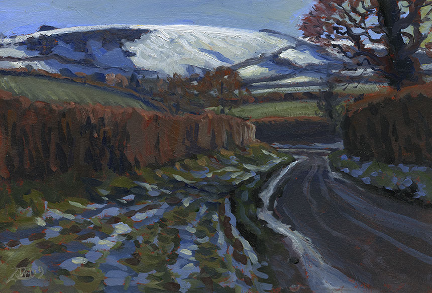Bulbarrow, snow, Dorset, plein air, oil painting