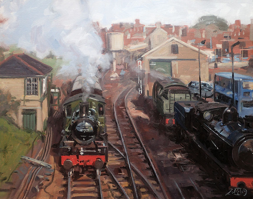 steam engine, locomotive, Swanage, railway, oil painting