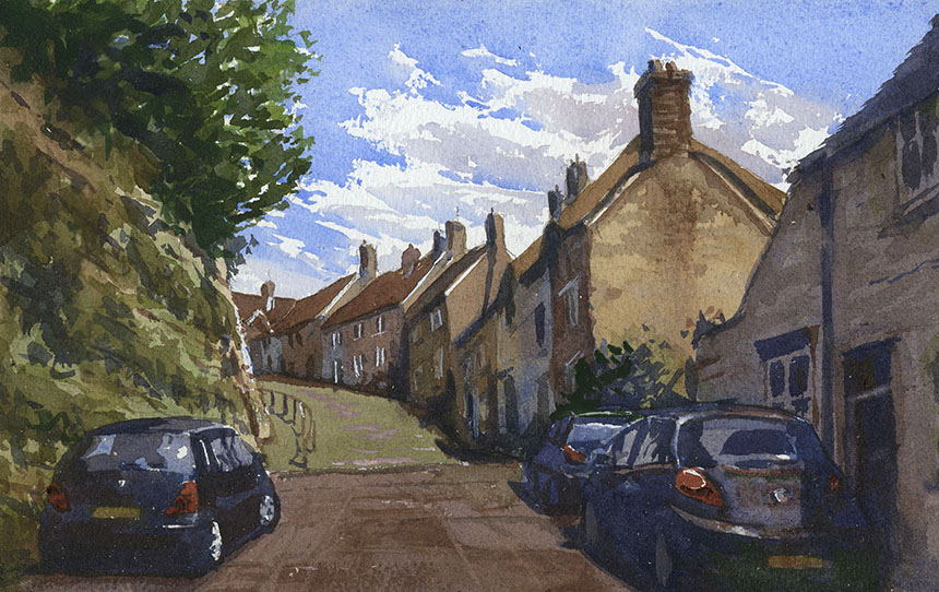 Gold Hill, Shaftesbury, Dorset, Watercolour, art